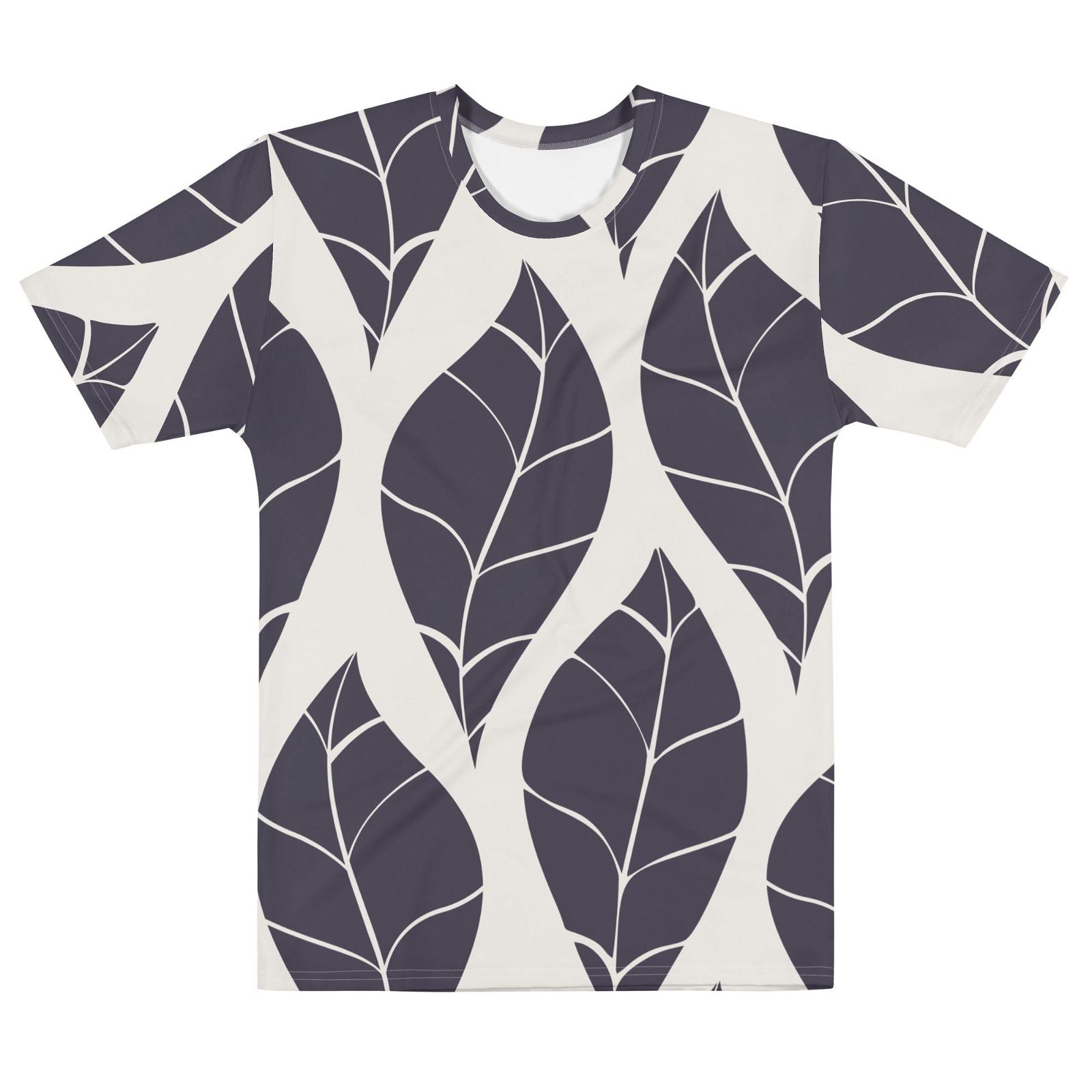 Men's Monochrome Leaf Pattern Crew Neck T-Shirt - Twinsies Shop