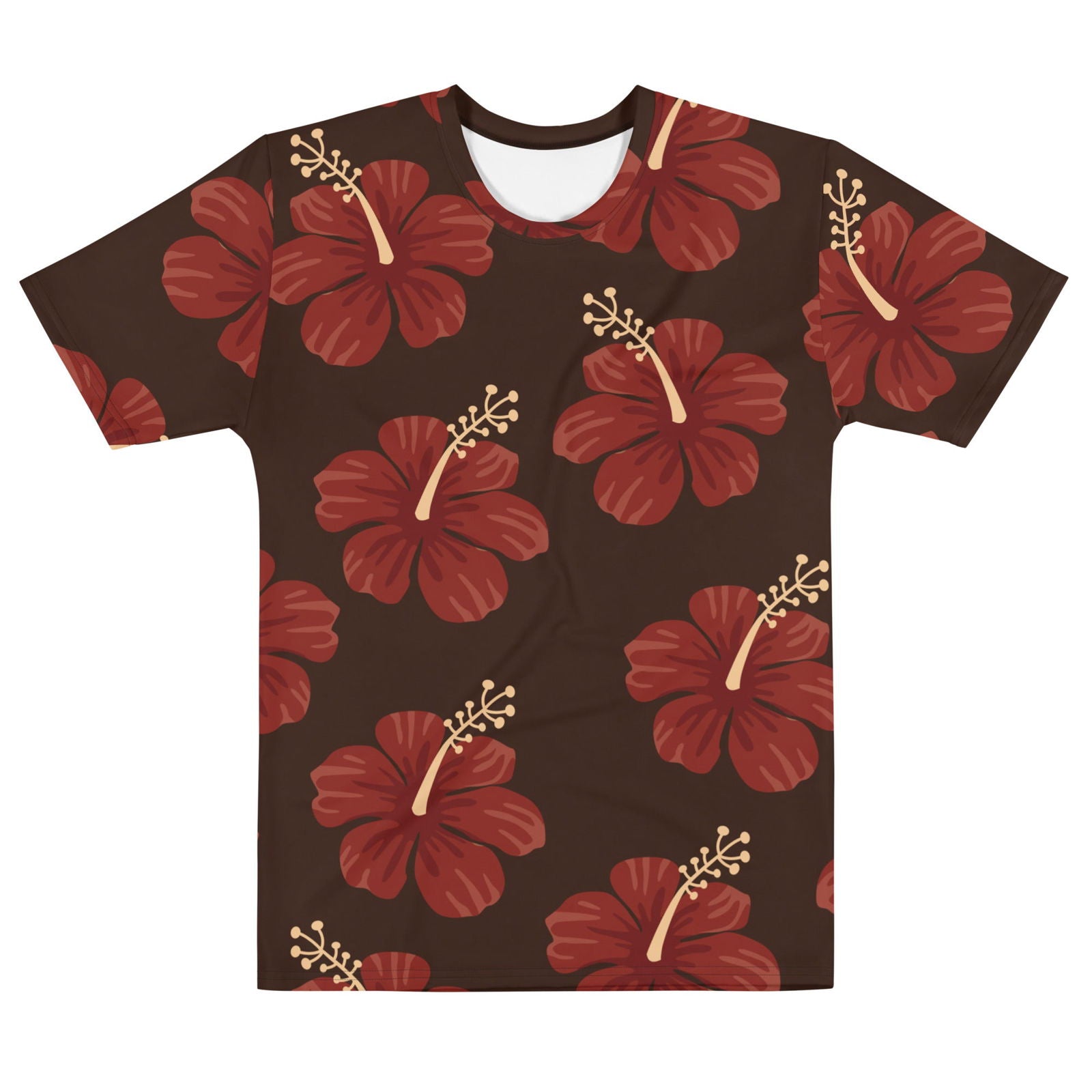 Men's Red Hibiscus Flower Pattern Crew Neck T-Shirt - Twinsies Shop
