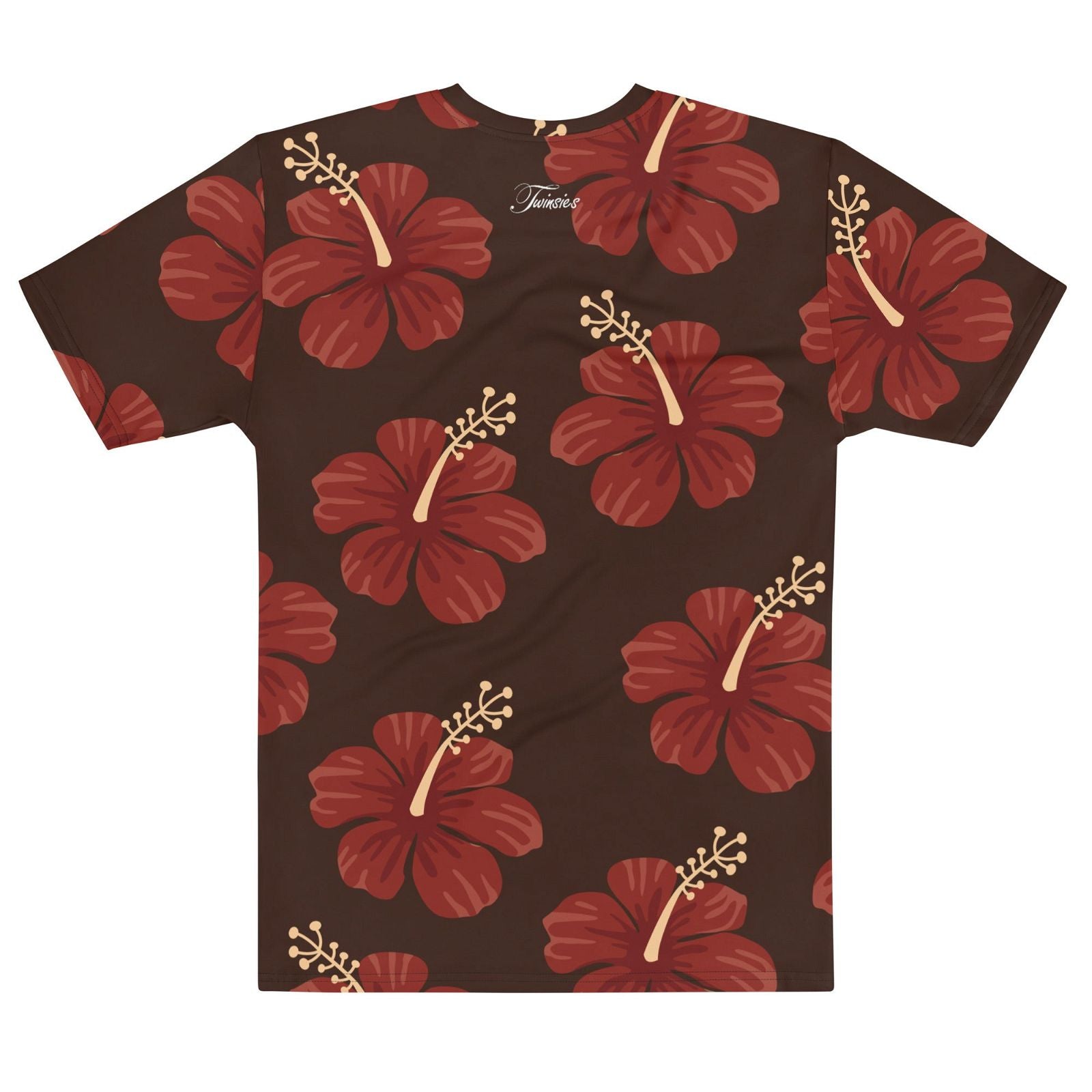 Men's Red Hibiscus Flower Pattern Crew Neck T-Shirt - Twinsies Shop