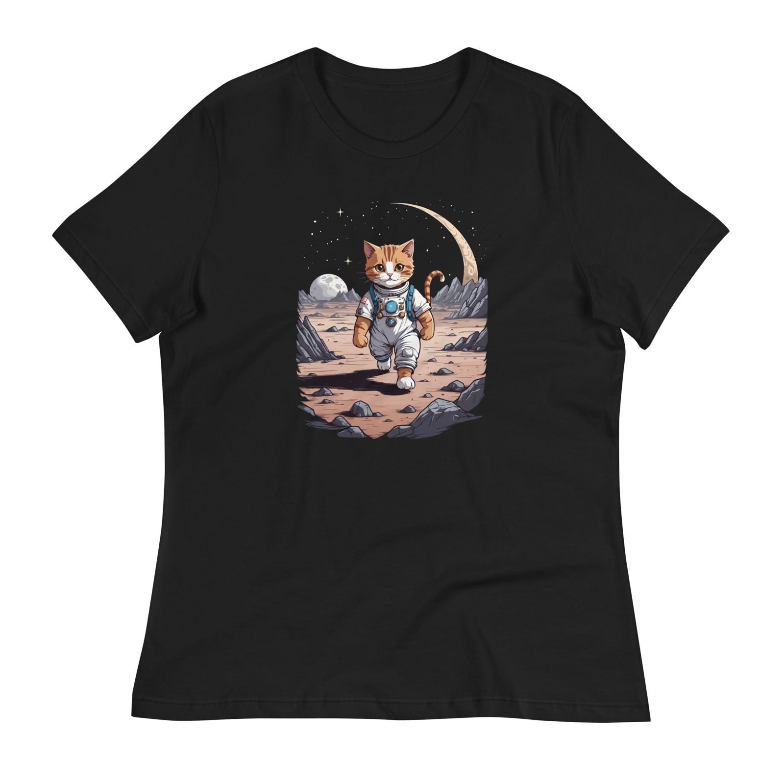 Women's Astronaut Cat Relaxed Fit Graphic T-Shirt - Twinsies Shop