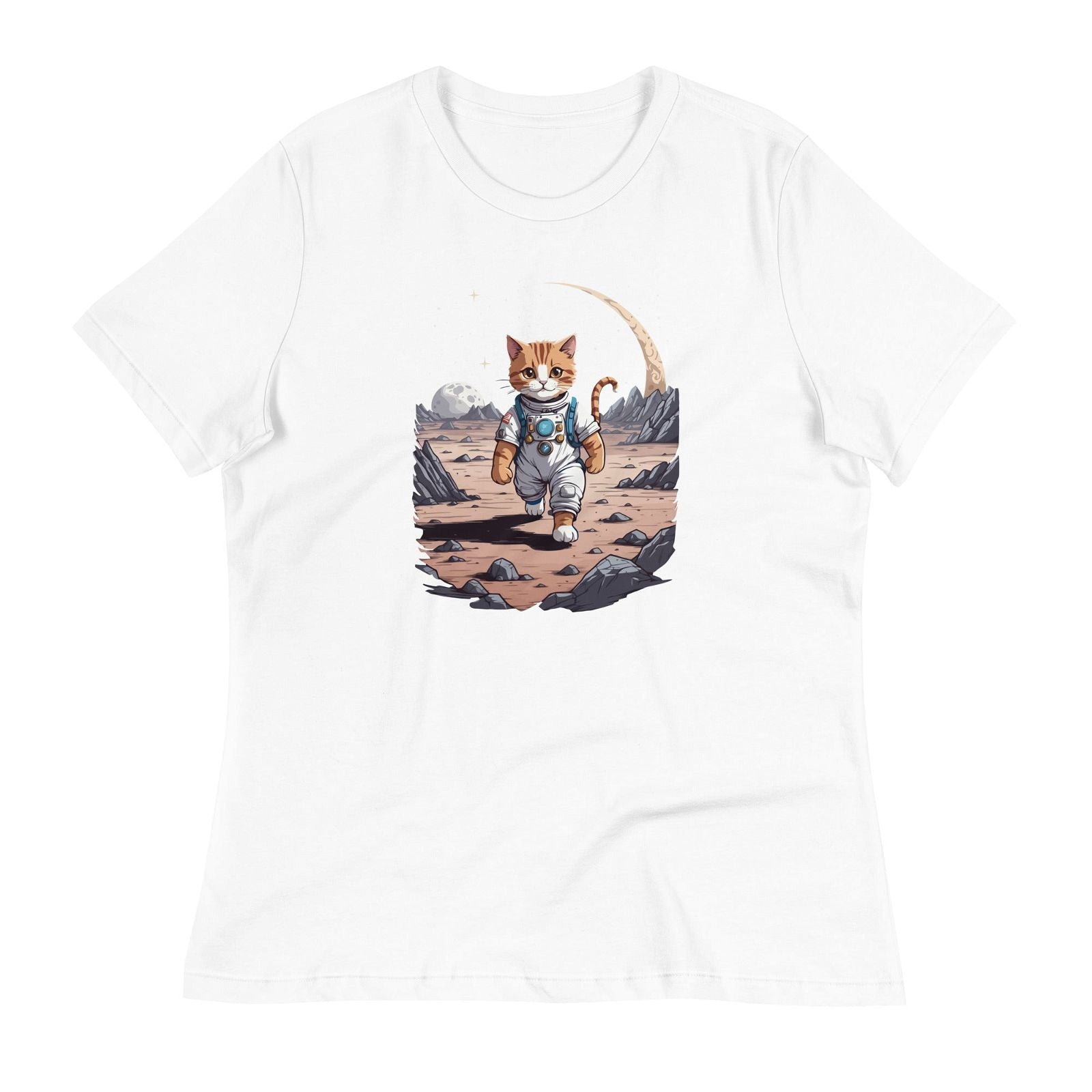 Women's Astronaut Cat Relaxed Fit Graphic T-Shirt - Twinsies Shop