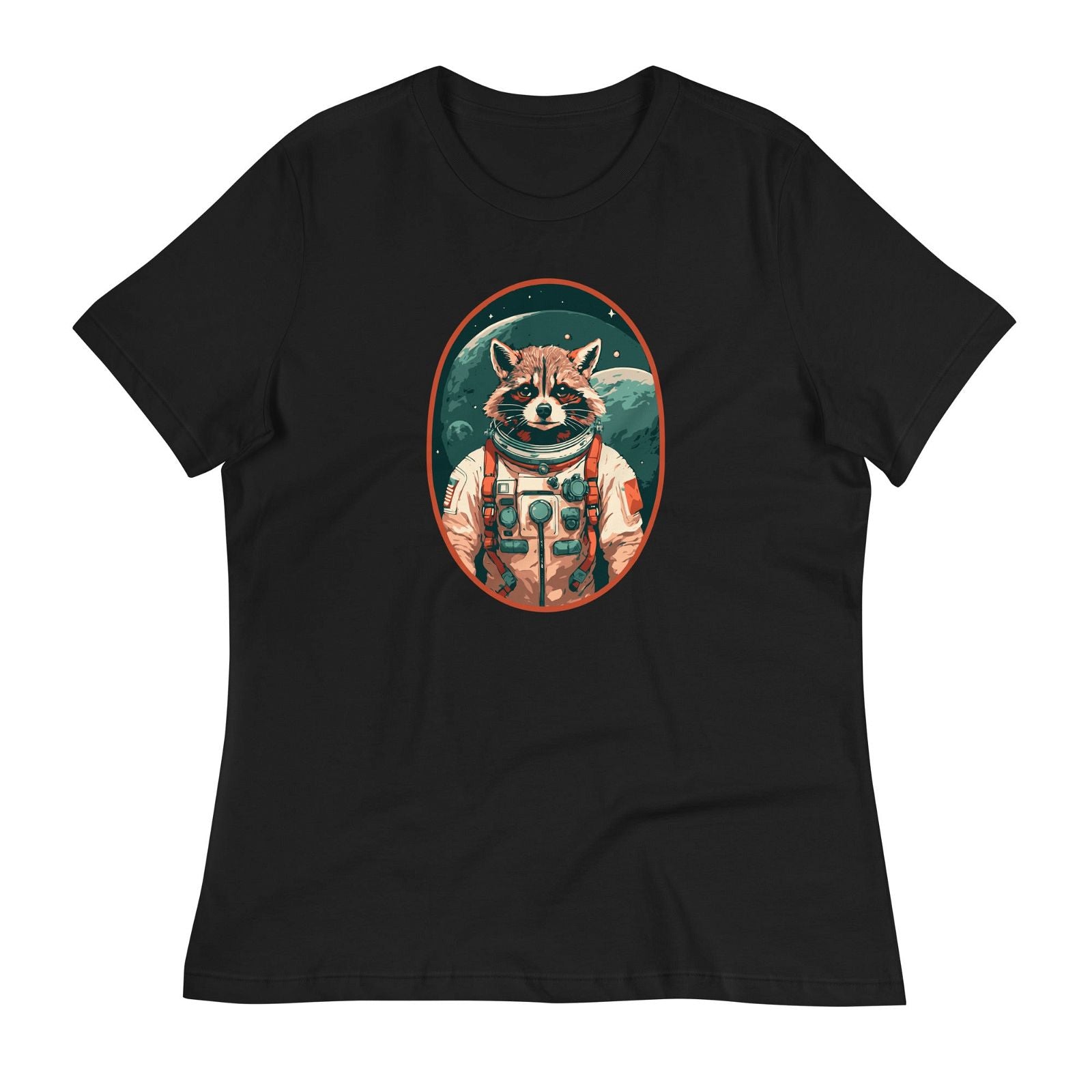 Women's Astronaut Raccoon Relaxed Fit Graphic T-Shirt - Twinsies Shop