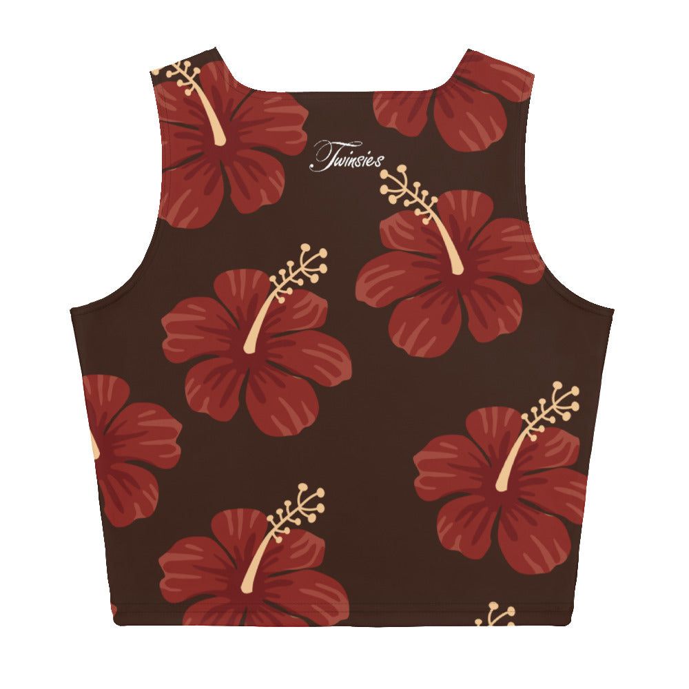 Women's Red Hibiscus Flower Pattern Crop Top - Twinsies Shop