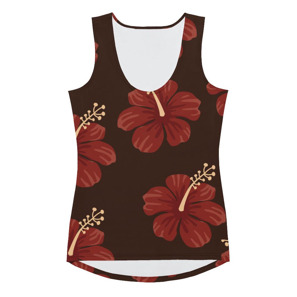 Women's Red Hibiscus Flower Pattern Tank Top - Twinsies Shop