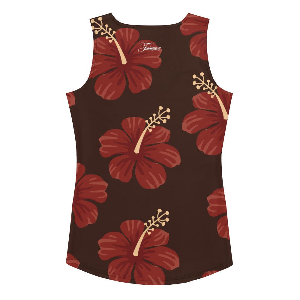 Women's Red Hibiscus Flower Pattern Tank Top - Twinsies Shop