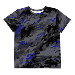 Youth's Grey & Blue Camo Pattern Crew Neck T-Shirt - Twinsies Shop