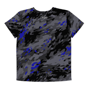 Youth's Grey & Blue Camo Pattern Crew Neck T-Shirt - Twinsies Shop