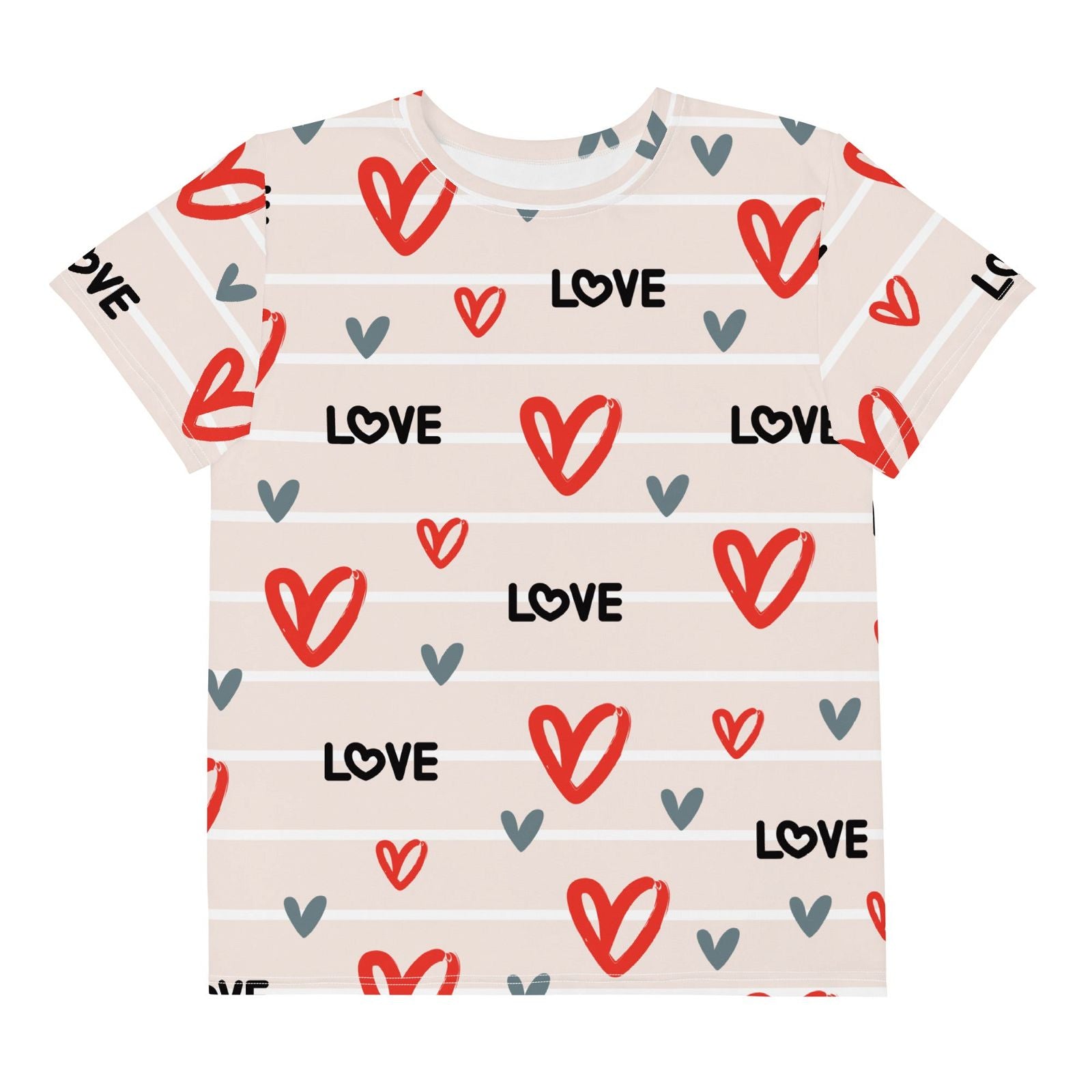 Youth's Love & Hearts Pattern Crew Neck T-Shirt - Twinsies Shop