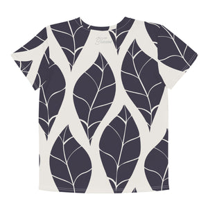 Youth's Monochrome Leaf Pattern Crew Neck T-Shirt - Twinsies Shop