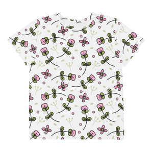 Youth's Pink Flower Pattern Crew Neck T-Shirt - Twinsies Shop