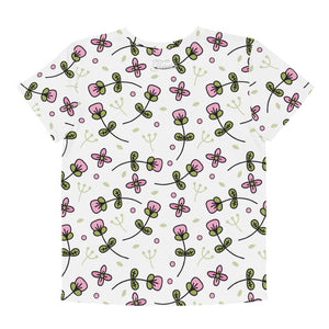 Youth's Pink Flower Pattern Crew Neck T-Shirt - Twinsies Shop